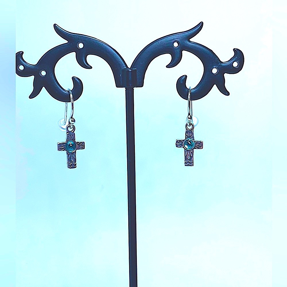Silpada Artisan Silver Cross Earrings with Teal Accents